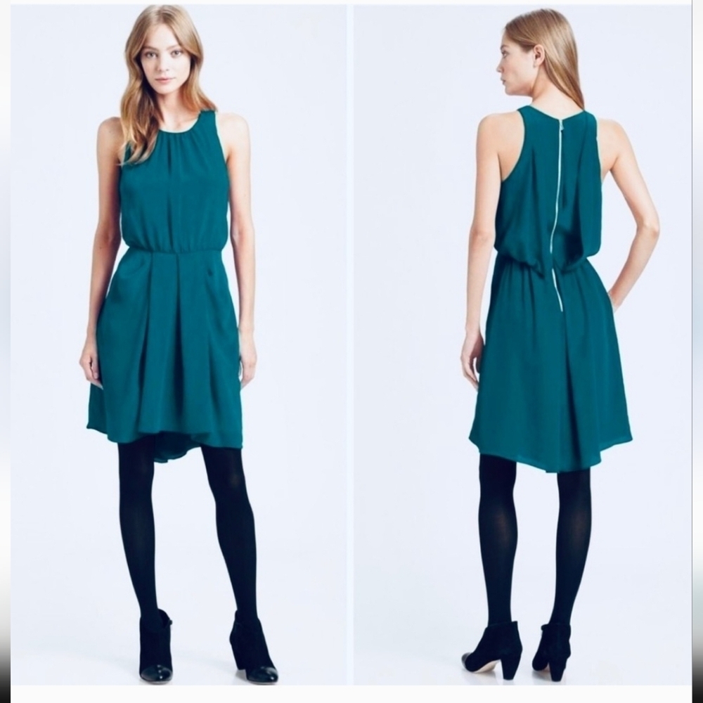 Rebecca Taylor Teal Draped Shift Quiet Luxury Midi Dress, Size 4